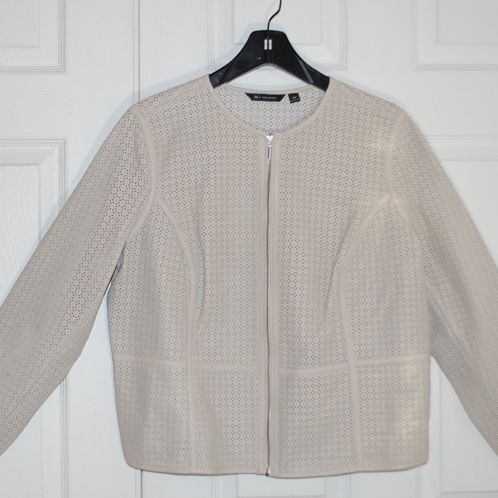 H by Halston Cropped Perforated Leather Jacket